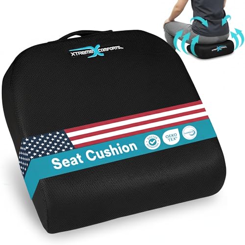 Xtreme Comforts Seat Cushions | Office Chair Cushions for Desk, Car, Wheelchair| Ergonomic Memory Foam Seat Cushion for Support & Comfort | Helps Improve Sitting Posture for Work & Body Relief (1 Pc)