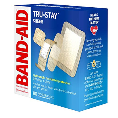 Band-Aid Brand Tru-Stay Sheer Strips Adhesive Bandages for First Aid and Wound Care, Assorted Sizes, 80 ct