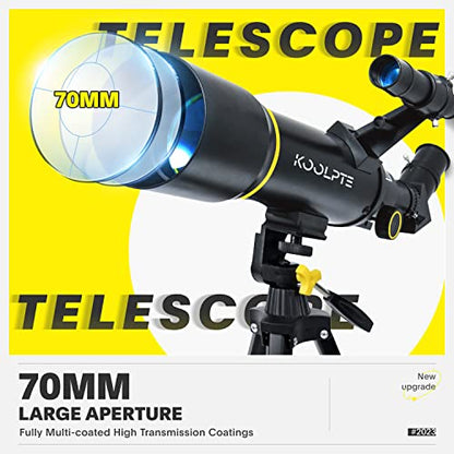 Telescope, 70mm Aperture 400mm AZ Mount Astronomical Refracting Telescope (20x-200x) for Kids & Adults, Portable Travel Telescope with Tripod Phone Adapter, Remote Control, Easy to Use, Black