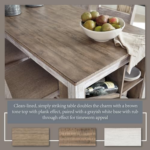 Signature Design by Ashley Skempton 3 Piece Counter Height Dining Set, Includes Table and 2 Barstools, Whitewash