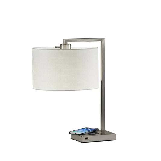 Adesso 4123-22 Austin Table Lamp Wireless Charging, 7W LED, 5W QI, USB Port, Indoor Lighting Lamps, Brushed Steel