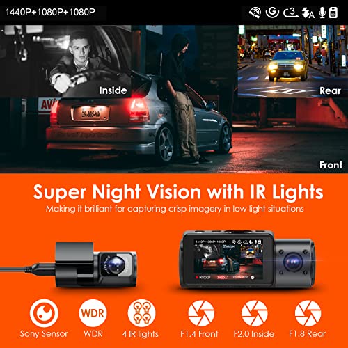 Vantrue N4 3 Channel Dash Cam, 4K+1080P Front and Rear, 1440P+1440P Front and Inside, 1440P+1440P+1080P Three Way Triple Car Camera, IR Night Vision, 24 Hours Parking Mode, Support 256GB Max