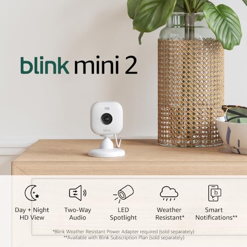 Blink Mini 2 — Home Security & Pet Cameras with HD video, color night view, motion detection, two-way audio, and built-in spotlight — 2 cameras (White)