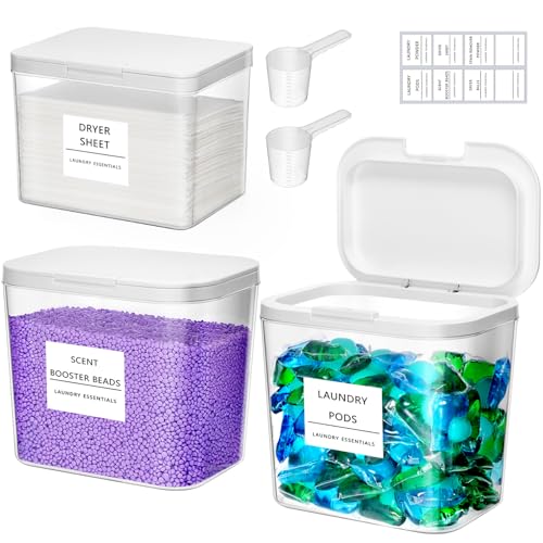 Lifewit Laundry Pods Container with Pop-up Lid, Coffee Pod K Cup Storage, Laundry Room Organization, Dryer Sheet Holder for Washing Powder Detergent, 2700 +2000ml/0.72+0.5gal, 3PCS