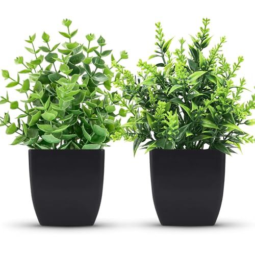 ZJIA 2 Pack Small Fake Plants Black Bathroom Accessories for Home Decor