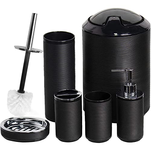 CERBIOR Bathroom Accessories Set 6 Piece Spiral Pattern Bath Ensemble, Black