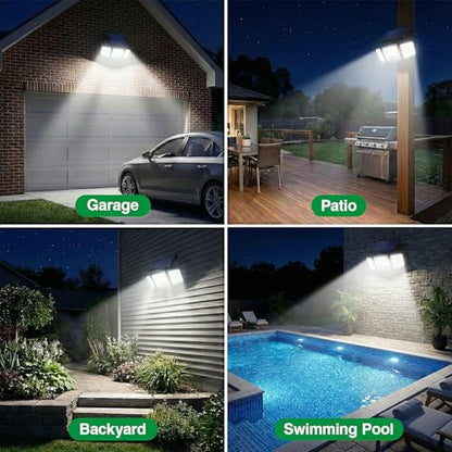 Solar Outdoor Lights Motion Sensor, 3500LM 286 LED Security Flood Lights with Visual Battery & Mode Display, 3 Lighting Modes, IP65 Waterproof 3-Head Wide Angle for Garage, Yard, Patio (2 Pack)
