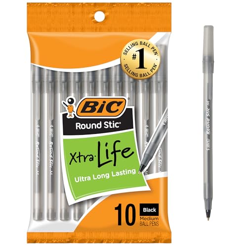 BIC Round Stic Black Ballpoint Pens, Medium Point, 1.0mm, 10-Count