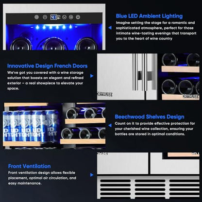 ORYMUSE 30" Stainless Steel Wine & Beverage Refrigerator - Dual Zone, Built-in/Freestanding with Upgraded Cooling - 30 Bottles & 110 Cans Capacity