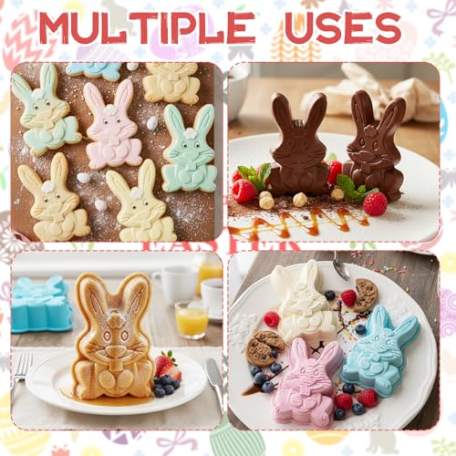 SiliFine 4 Packs Easter Silicone Molds Bunny Cake Pans Bunny Chocolate Molds Cute Rabbit Baking Pans Non-stick Silicone Trays for Baking Easter Day Party Baby Shower Birthday Cake Desserts Giant Gummy