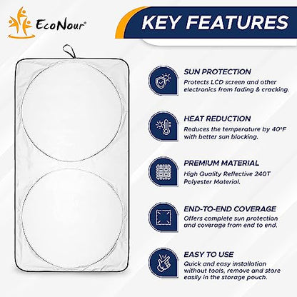 EcoNour Car Shade Front Windshield | Windshield Dash Protector for Maximum UV Rays and Sun Heat Protection | Sun Visor Car Interior Accessory for Cooler Interior | Large (64 x 34 inches)