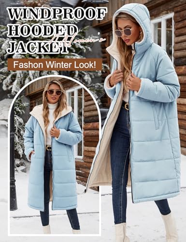 Yusongirl Womens Winter Long Coats Trendy Puffer Jacket Sherpa Fleece Lined Down Coat Long Sleeve Parka Oversized with Hood