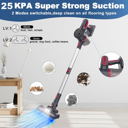 Vacuum Cleaner Strong Suction Powerful Lightweight for Home Cordless Vacuum Cleaner, 210W 25Kpa Powerful Stick Vacuum with 35min Runtime Detachable Battery