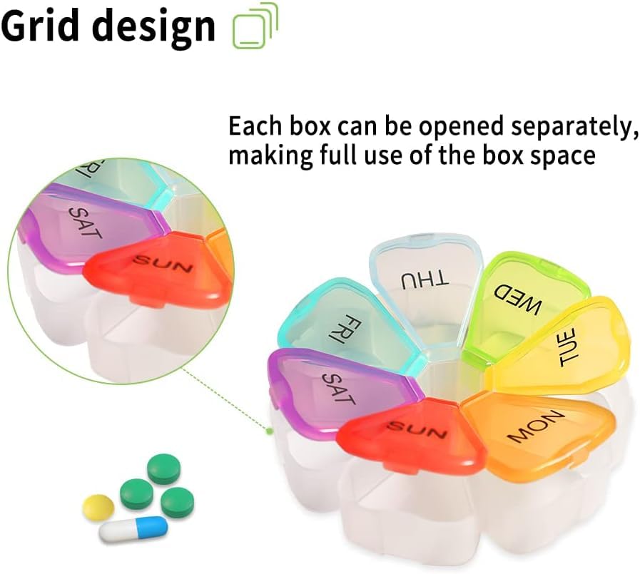 Weekly 7 Day Large Pill Organizer, Travel Pill Box, Pill case, Medicine Organizer, Pill Container, Pill Box 7 Day, Pill Dispenser, Medication Organizer, Pill Organizer Weekly (1PCS Colorful)