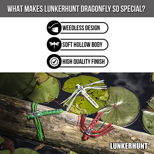 Lunkerhunt Dragonfly Fishing Lure with Double Skirted Wings | Perfect Topwater Fishing Lures for Bass, Trouth and Pike, Weedless Bait (Darner)