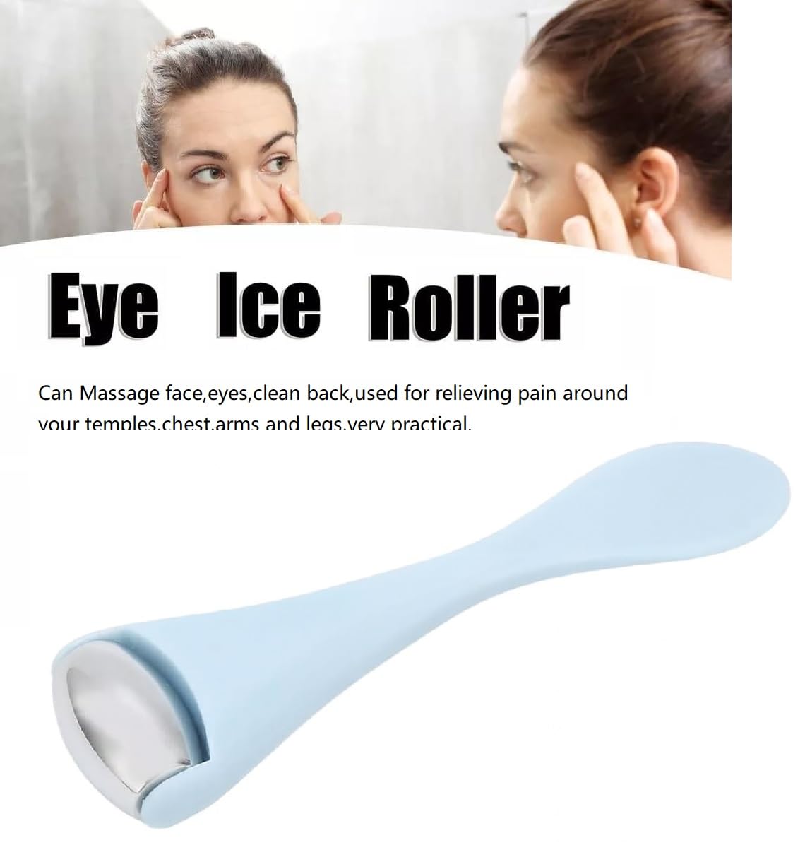 Gajoin Mini Eye Face Rollers Massager 304 Stainless Steel Ice Silicone Roller for Relief Pain Skincare Facial (Blue Color)