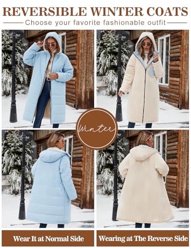 Yusongirl Womens Winter Long Coats Trendy Puffer Jacket Sherpa Fleece Lined Down Coat Long Sleeve Parka Oversized with Hood