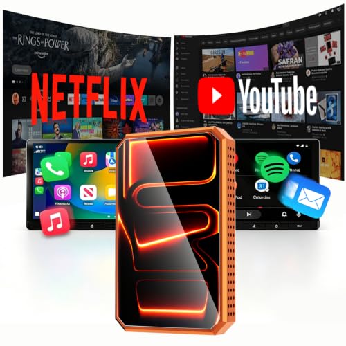 Yurnlv Wireless CarPlay Android Auto Adapter, Magic AI Box with HDMI/USB Port, Built-in YouTube and TikTok, USB Drive Playback and HD Screen Mirroring