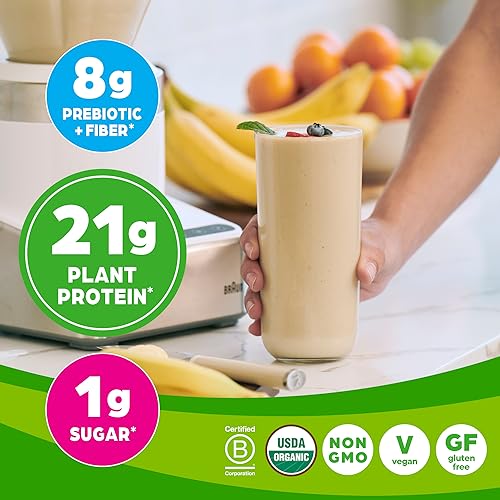 Orgain Organic Vegan Protein + 50 Superfoods Powder, Vanilla Bean - 21g Plant Based Protein, 8g Prebiotic Fiber, No Lactose Ingredients, Gluten Free, No Added Sugar, Non-GMO, 2.02 lb