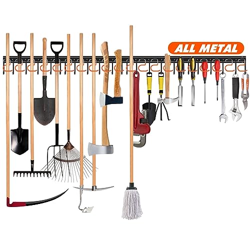 TVKB 68'' All Metal Garden Tool Organizer Adjustable Garage Tool Organizer Wall Mount Garage Organizers and Storage with Heavy Duty Hooks Tool Hangers for Garage Wall, Shed, Garden