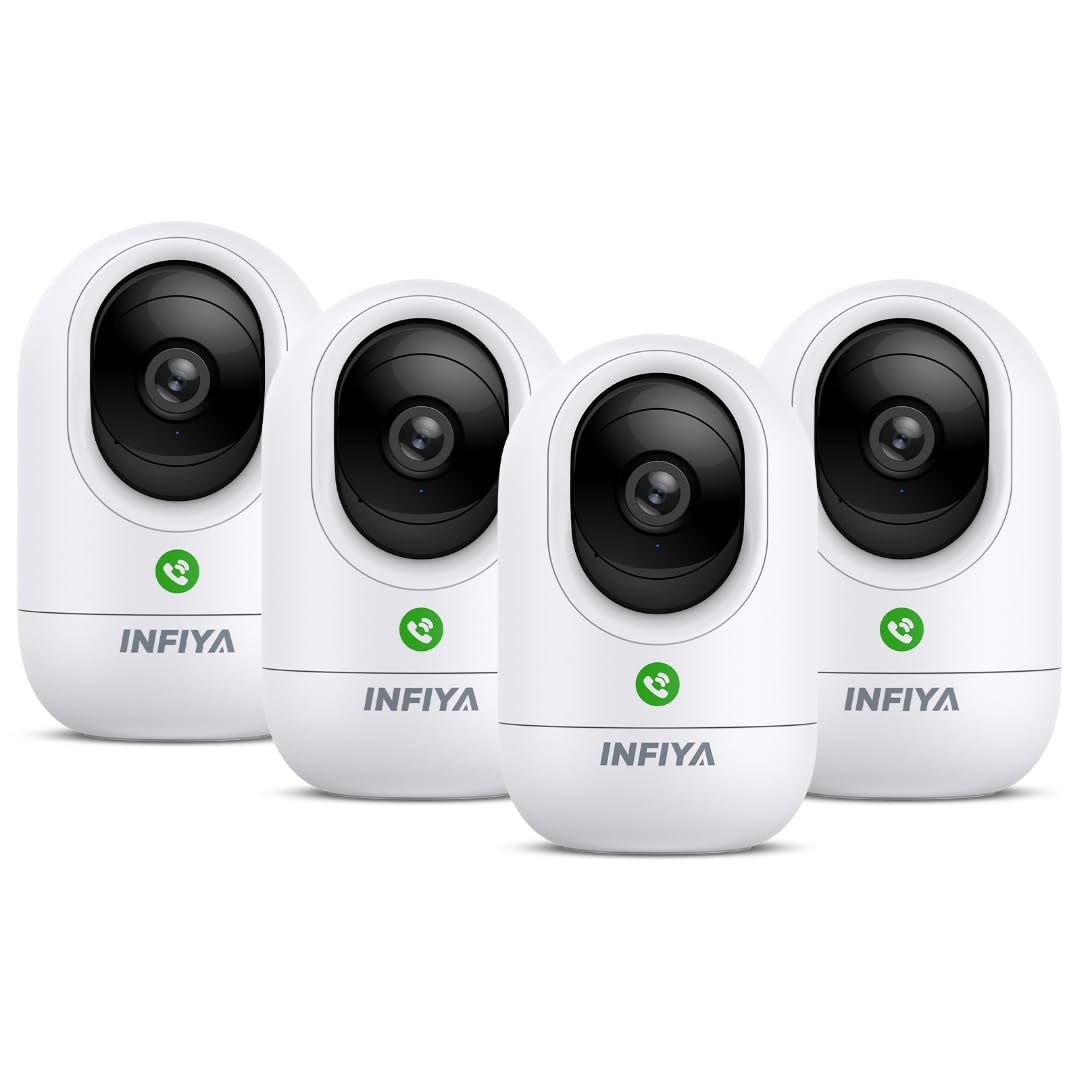 INFIYA 360 Cameras for Home Security-Indoor Camera Monitoring Baby/Nanny with 2K High Resolution & One-Tap Call, 24-7 Local Storage, Compatible with Alexa/Google Home, K7 4Pack (2.4GHz Wi-Fi Only)