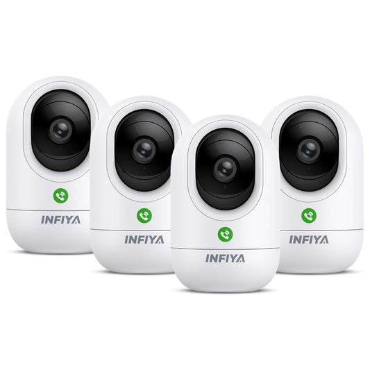 INFIYA 360 Cameras for Home Security-Indoor Camera Monitoring Baby/Nanny with 2K High Resolution & One-Tap Call, 24-7 Local Storage, Compatible with Alexa/Google Home, K7 4Pack (2.4GHz Wi-Fi Only)