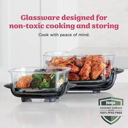 Ninja | Air Fryer | Crispi 4-in-1 Portable Cooking System | 4QT & 6 Cup Glass Containers, Crisper Plates & Storage Lids Included | Microwave, Freezer & Dishwasher Safe | Cherry Crush | FN101DR
