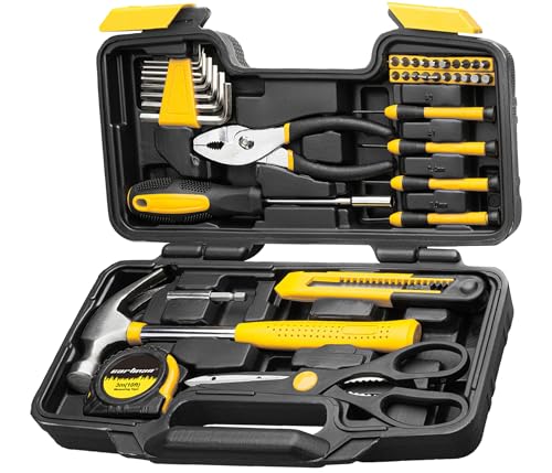 CARTMAN 39-Piece Household Tool Set, Yellow Hand Kit With Storage Case