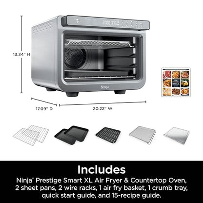 Ninja Air Fryer & Toaster Oven | Prestige Smart XL Countertop Oven | Bakes up to 20 Cookies, Fits up to a 12lb Turkey | Pizza, Toast, Bake, Air Fry & Reheat | 1800 Watts | Stainless Steel | DT501