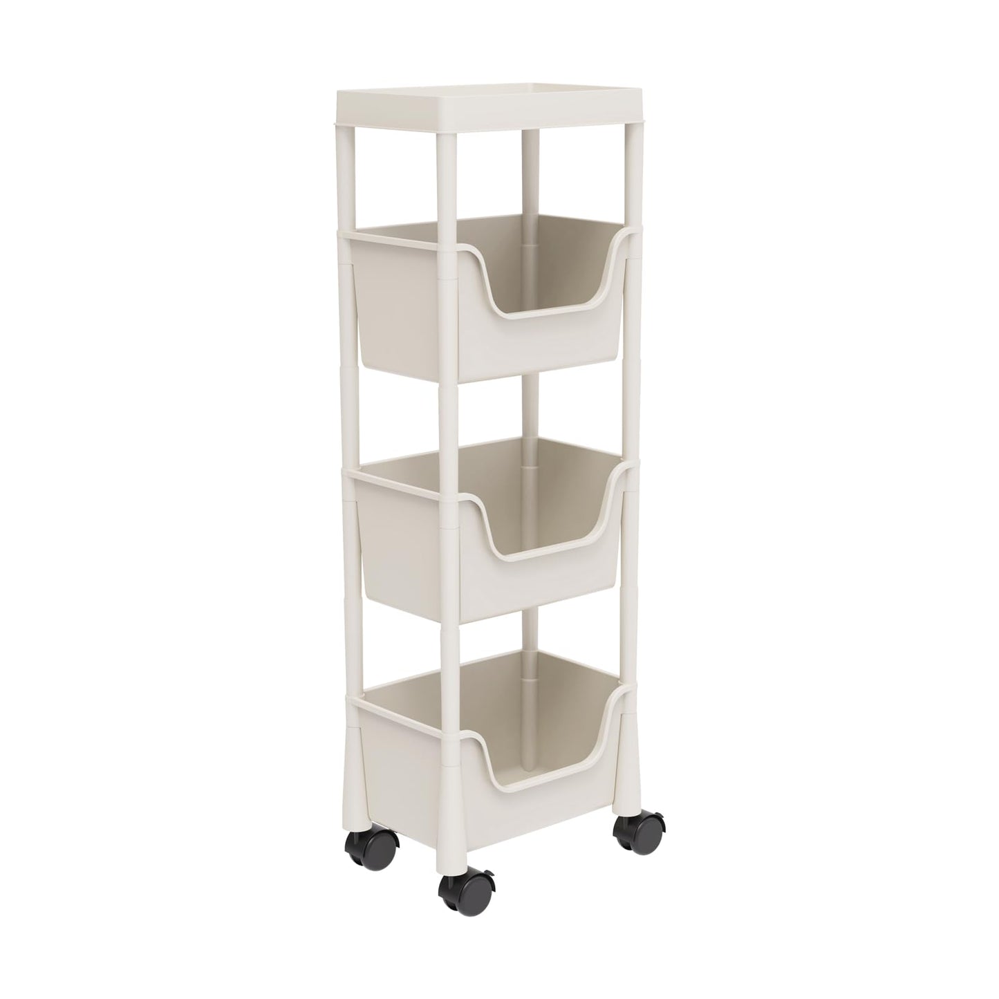 Nervure 4-Tier Plastic Rolling Utility Cart - Multifunctional Storage Cart with Lockable Wheels, Storage Cart Organizer for Bedroom, Living Room, Kitchen, Bathroom, Office, Light Gray