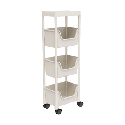 Nervure 4-Tier Plastic Rolling Utility Cart - Multifunctional Storage Cart with Lockable Wheels, Storage Cart Organizer for Bedroom, Living Room, Kitchen, Bathroom, Office, Light Gray