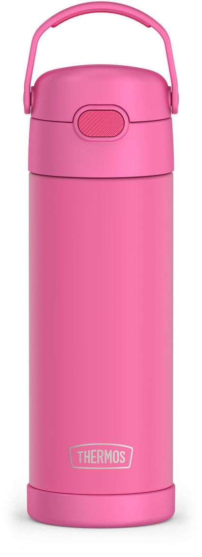 THERMOS FUNTAINER 16 Ounce Stainless Steel Vacuum Insulated Bottle with Wide Spout Lid, Neon Pink