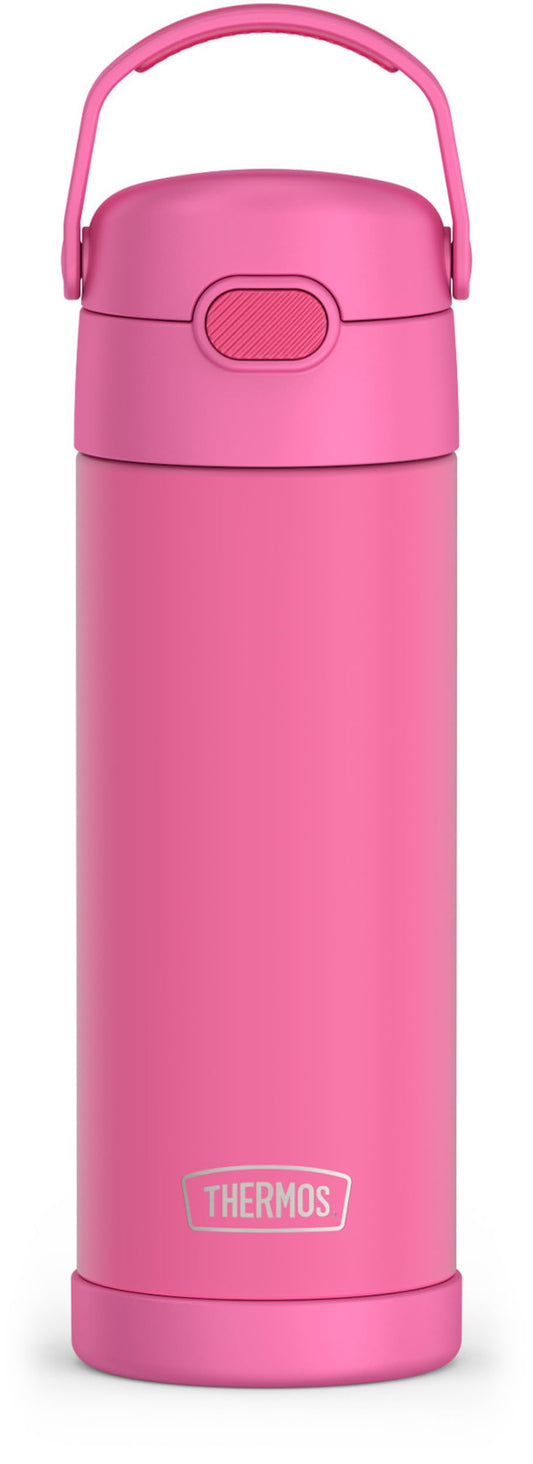 THERMOS FUNTAINER 16 Ounce Stainless Steel Vacuum Insulated Bottle with Wide Spout Lid, Neon Pink