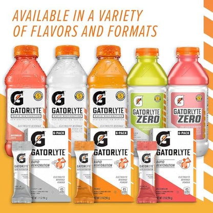 Gatorlyte Zero Rehydration Electrolyte Drink, 3 Flavor Variety Pack, Specialized Blend of 5 Electrolytes, Zero Sugar, No Artificial Sweeteners, No Artificial Flavors, 20 fl oz Bottles (12 Pack)