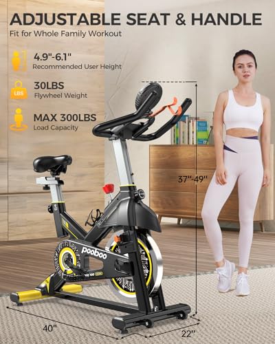 pooboo Magnetic Resistance Cycling Bike, Belt Drive Indoor Exercise Bike Stationary LCD Monitor with Ipad Mount ＆Comfortable Seat Cushion for Home Cardio Workout, Training Upgraded Version