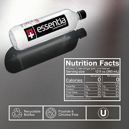 Essentia Water Bottled, Ionized Alkaline Water:99.9% Pure, Infused With Electrolytes, 9.5 pH Or Higher With A Clean, Smooth Taste, 1 Litre (Pack of 12)