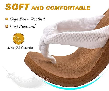 KuaiLu Flip Flops for Women with Arch Support Yoga Mat Comfortable Summer Beach Walking Thong Cushion Sandals Slip On Indoor Outdoor White Khaki Size 8