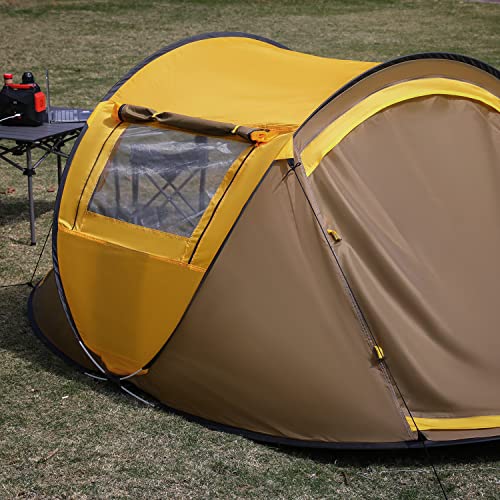 MoNiBloom Tent for Camping 1-2 Person Outdoor Pop Up Easy Set Up Automatic Family Travel Weatherproof Tent, 2 Doors and Side Windows Instant Easy Popup Beach Tent with Carry Bag, Earth Yellow