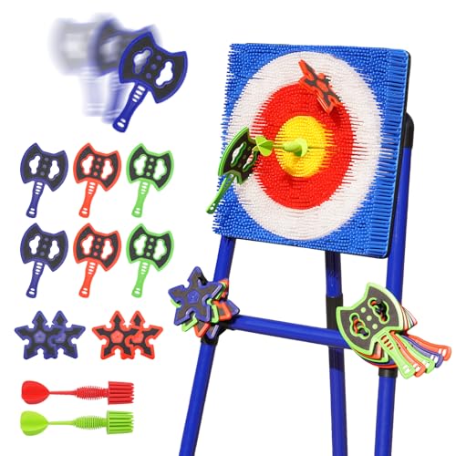 Axe Throwing Game for Backyard with Bristle Target & 12 Throwing Axes Set, Indoor & Outdoor Games for Adults, Kids & Family, Yard Games Toys, Axe Throwing Target,Dart Board,Carnival Games(Blue)