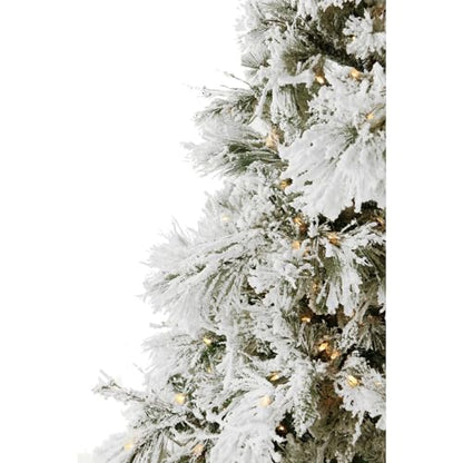 Fraser Hill Farm 6.5-Feet Pre-Lit Snow Flocked Snowy Pine Artificial Christmas Tree with Warm White LED String Lights, Full Silhouette, Realistic Foliage, Stand Included