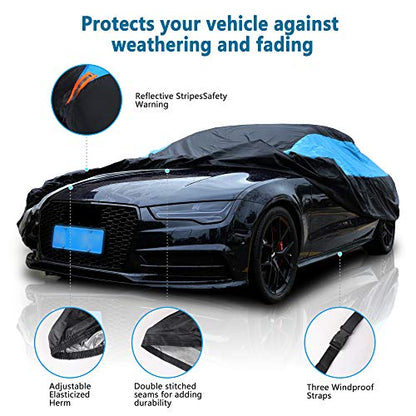 MORNYRAY Waterproof Car Cover All Weather Snowproof UV Protection Windproof Outdoor Full car Cover, Universal Fit for Sedan (Fit Sedan Length 194-206 inch, Blue)