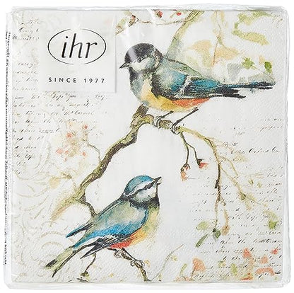 Boston International C811100 IHR Cocktail Beverage Paper Napkins, 5 x 5-Inches, Happy Little Titmice