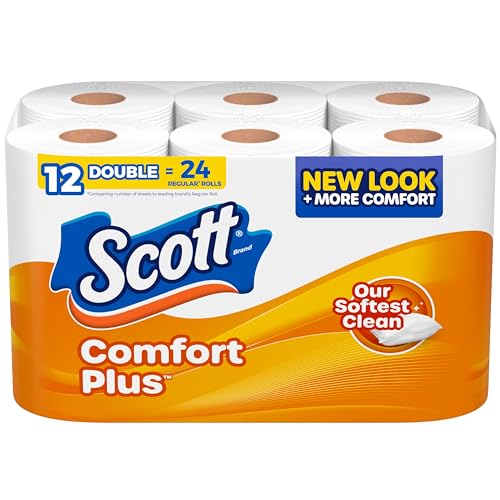 Scott ComfortPlus Toilet Paper, 12 Double Rolls, 231 Sheets per Roll, Septic-Safe, 1-Ply Toilet Tissue