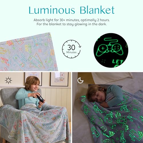 Joiedomi Glow in The Dark Blanket - Gaming Gifts Toys for Boys Age 2 3 4 5 6 7 8 9 10 11 12 Year Old - Soft Cozy Flannel Kids Throw Blanket - Birthday Bedroom Decor 50"×60"