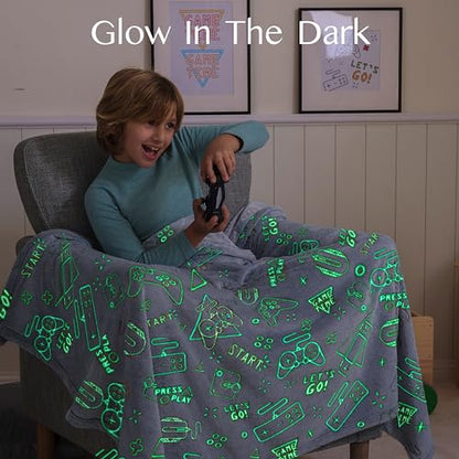 Joiedomi Glow in The Dark Blanket - Gaming Gifts Toys for Boys Age 2 3 4 5 6 7 8 9 10 11 12 Year Old - Soft Cozy Flannel Kids Throw Blanket - Birthday Bedroom Decor 50"×60"