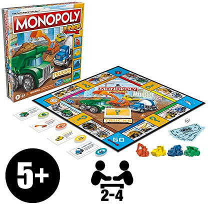 Hasbro Gaming Monopoly Junior Trucks Edition Board Game for Kids Ages 5+, 2-4 Player Kids Games