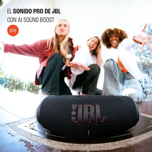 JBL Charge 6 - Portable Waterproof & Drop-Proof Bluetooth Speaker, Bold Pro Sound with AI Sound Boost, 28Hrs of Playtime, Built-in powerbank & Comes with a Sturdy/Removable Carrying Strap (Black)