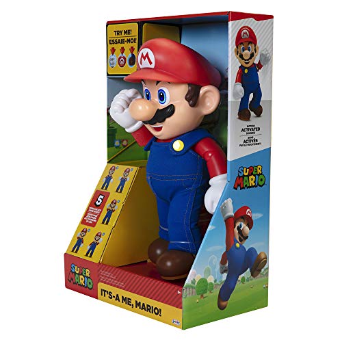 Super Mario It's-A Me, Mario! Collectible Action Figure, Talking Posable Mario Figure, 30+ Phrases and Game Sounds – 12 Inches Tall!