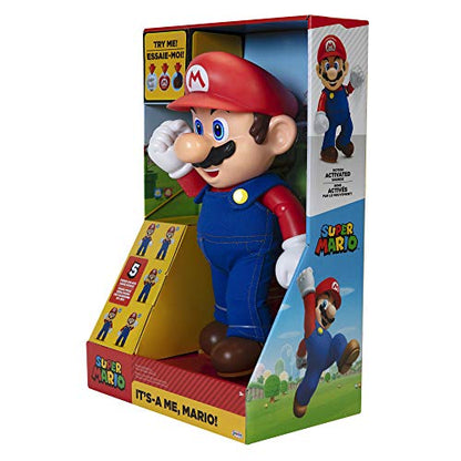 Super Mario It's-A Me, Mario! Collectible Action Figure, Talking Posable Mario Figure, 30+ Phrases and Game Sounds – 12 Inches Tall!