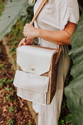 PICNIC TIME Corsica Wine and Cheese Picnic Basket - Wine Tote Bag - Gift for Wine Lovers, (Beige Canvas), 12 x 7 x 17